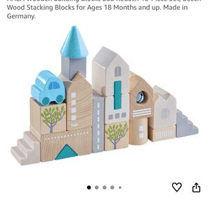 HABA Wooden Building Blocks Set - Blue, Gray, and Natural